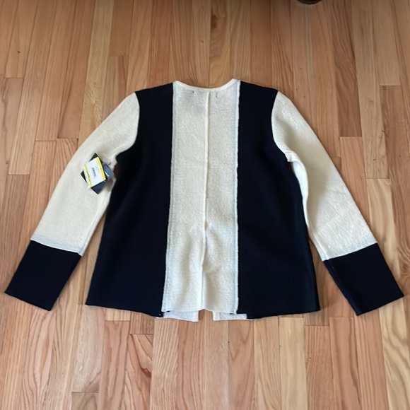 Kasper Open Front Colorblock Cardigan Womens Medium Black White Wool Old Money - Picture 9 of 10